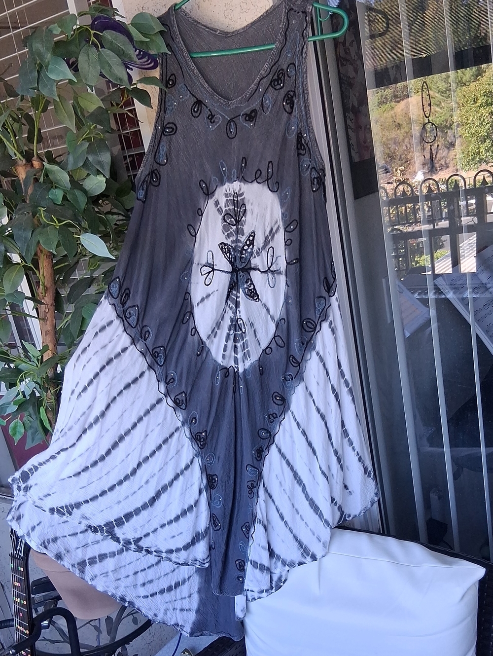 Boho Asymmetrical Tie-Dye Maxi Dress - Gray & White